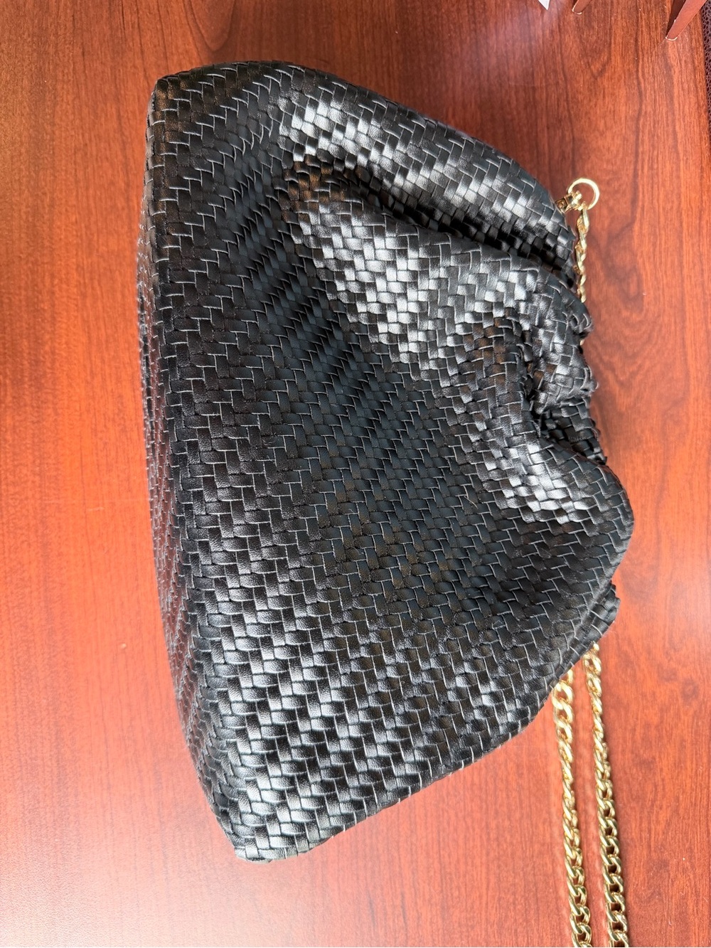 Anthropologie Black Woven Leather Ruched Chain Shoulder Crossbody Bag